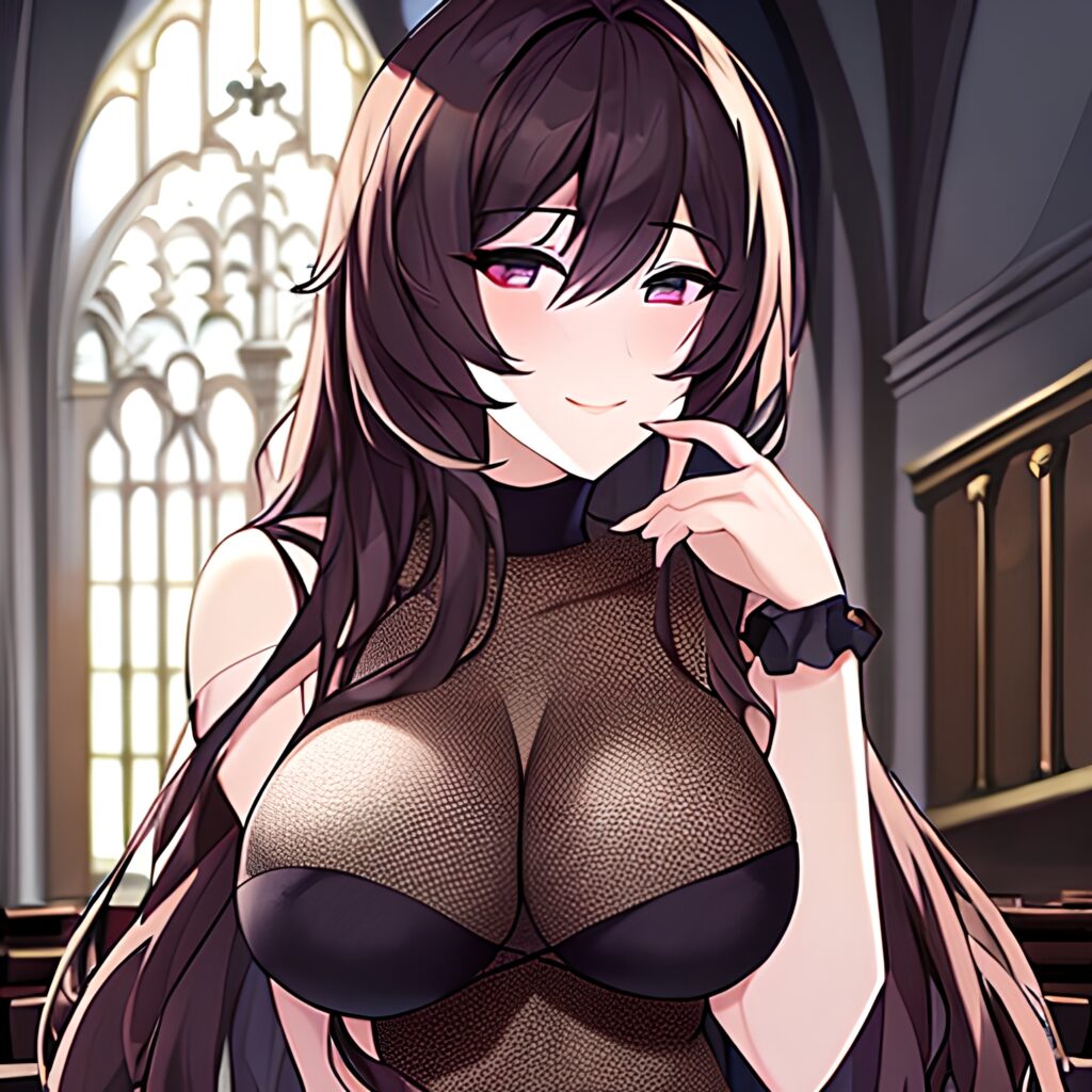 fishnet church brunette messy hair long hair woman