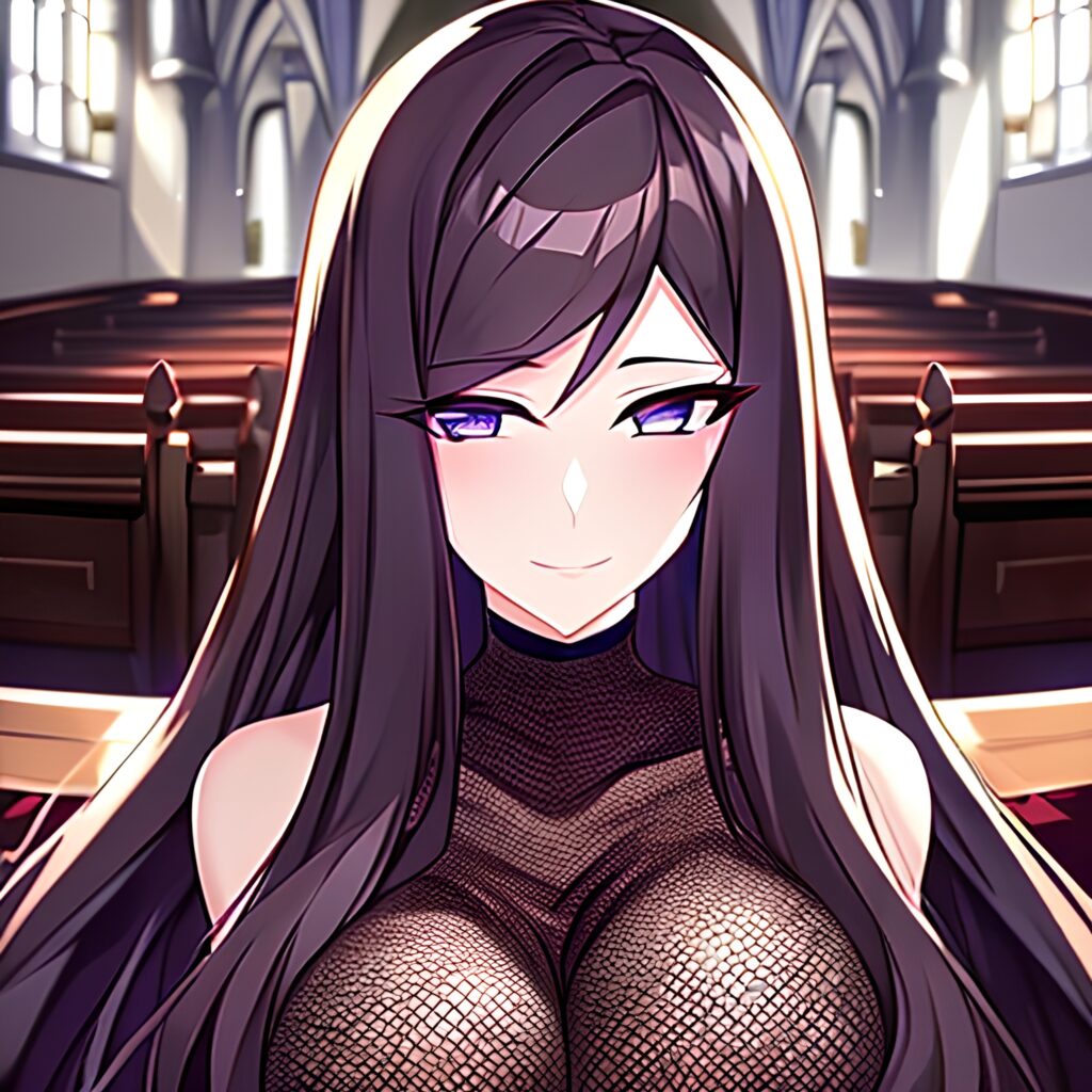 fishnet church brunette messy hair long hair woman