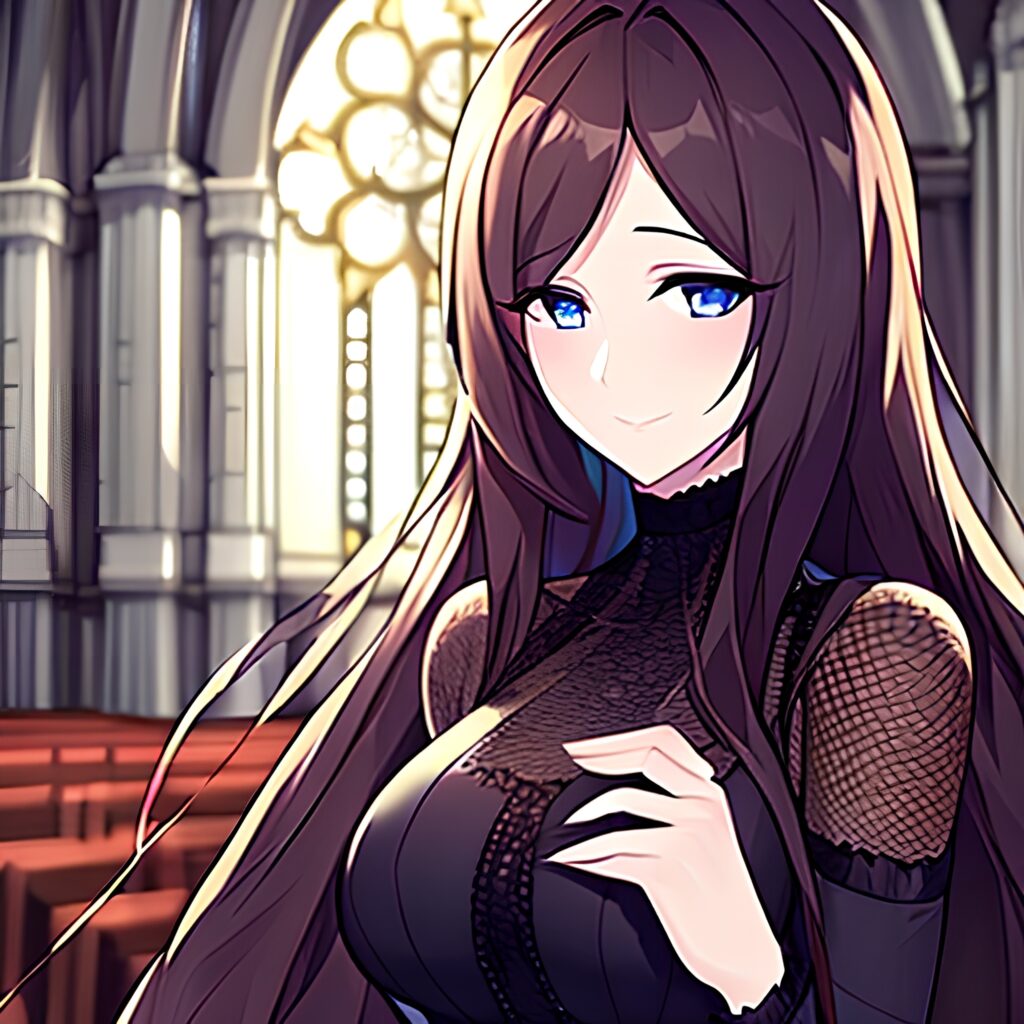 fishnet church brunette messy hair long hair woman