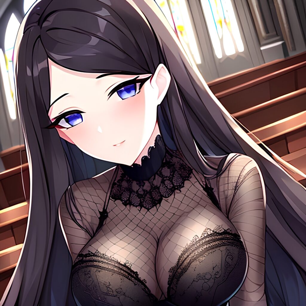 fishnet church brunette messy hair long hair woman 