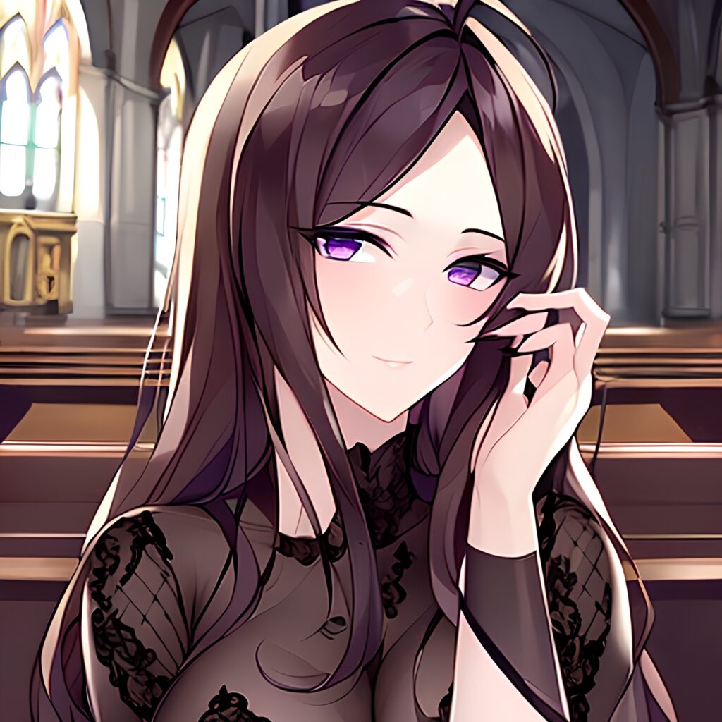 fishnet church brunette messy hair woman long hair