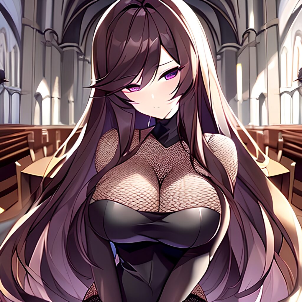 fishnet church brunette messy hair woman long hair 