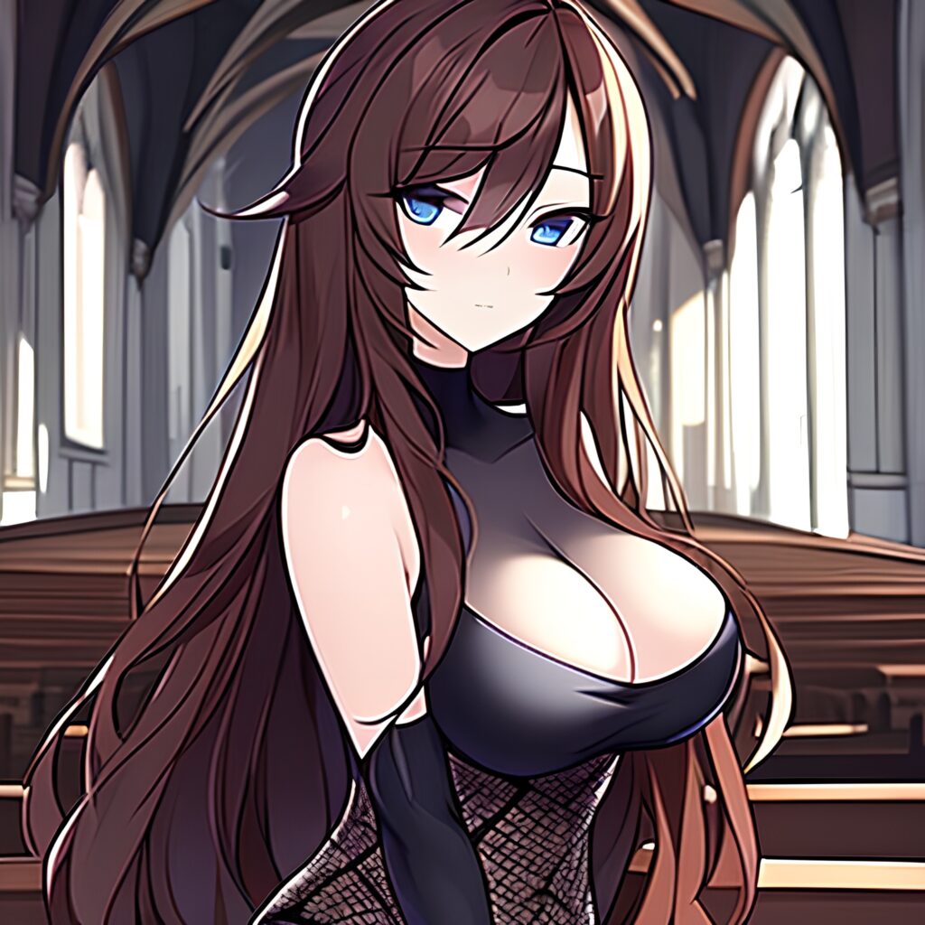 fishnet church brunette messy hair woman long hair
