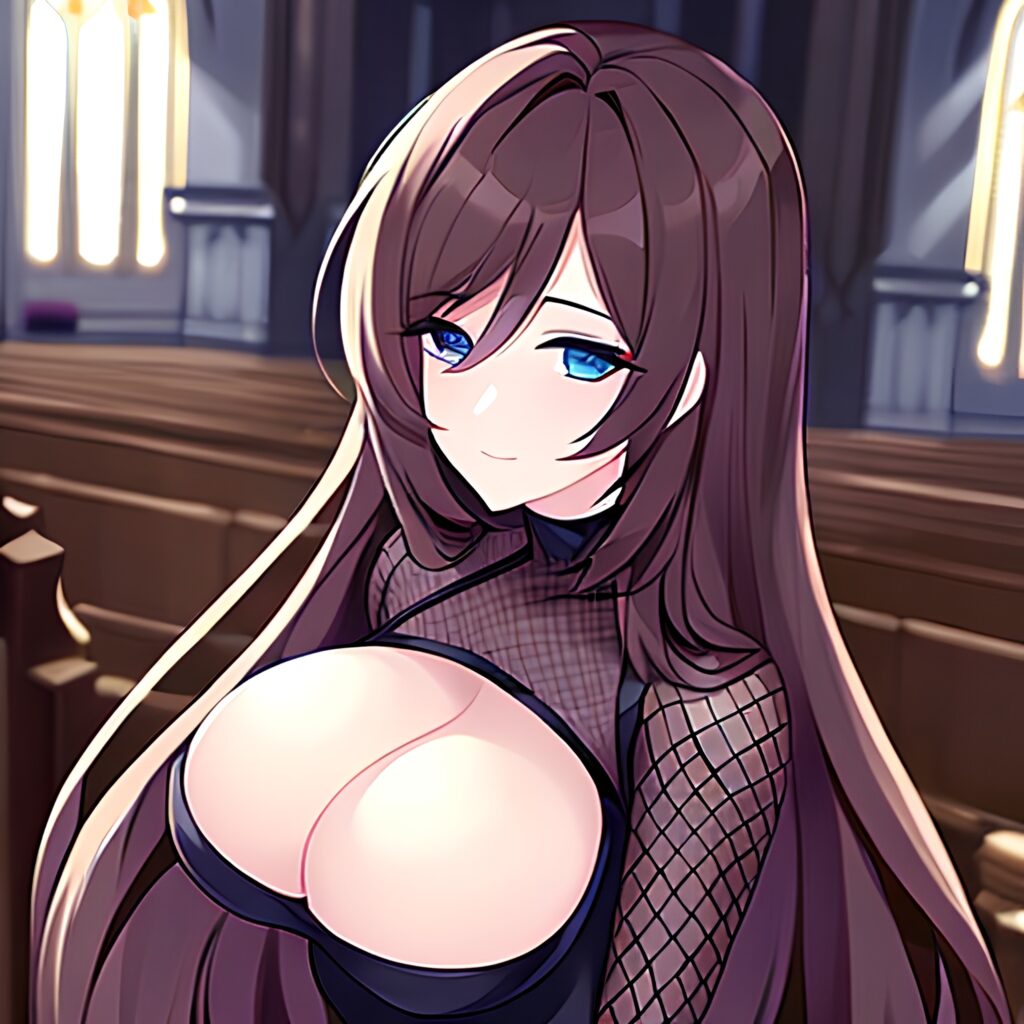 fishnet church brunette messy hair woman long hair