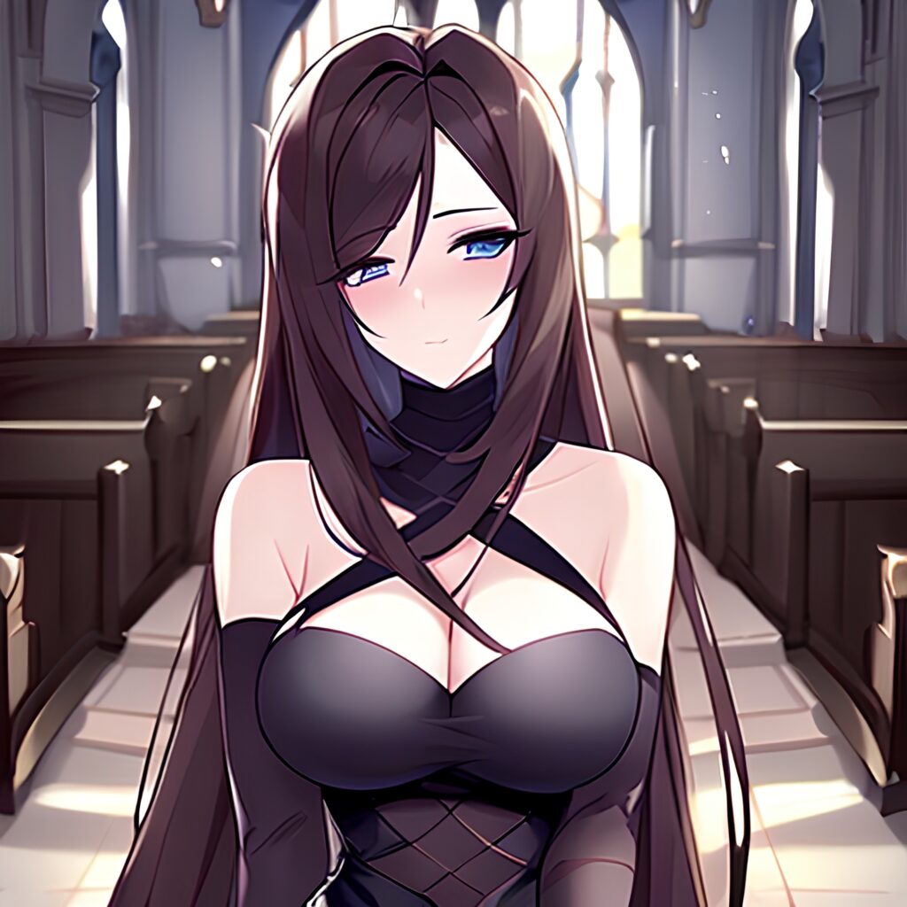 fishnet church brunette woman long hair messy hair 