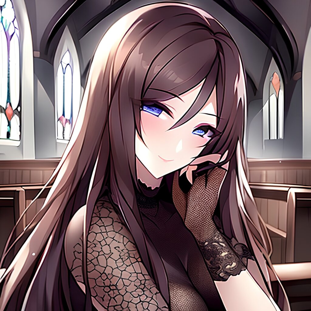 fishnet church brunette woman messy hair long hair 