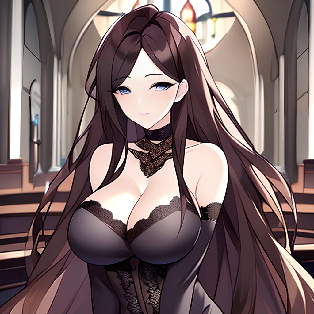 fishnet church brunette woman messy hair long hair 