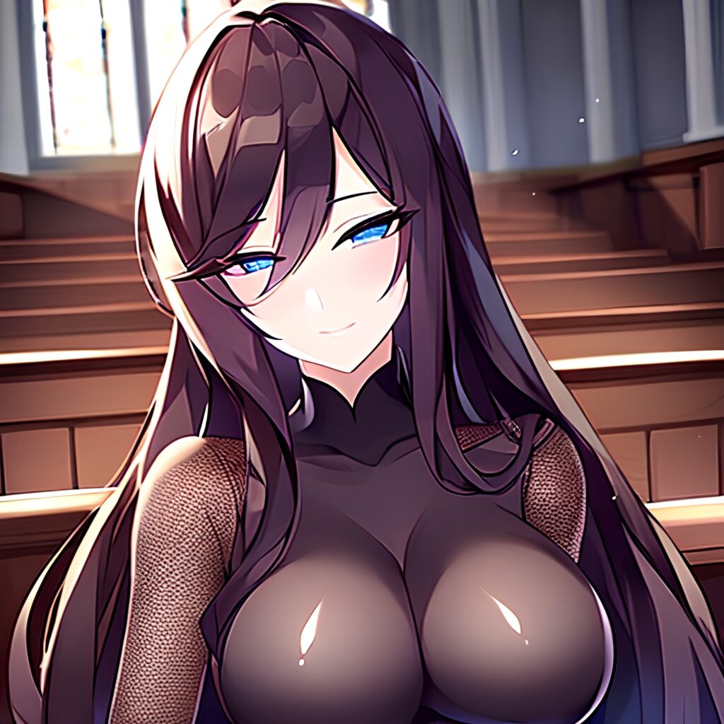 fishnet church long hair brunette woman messy hair