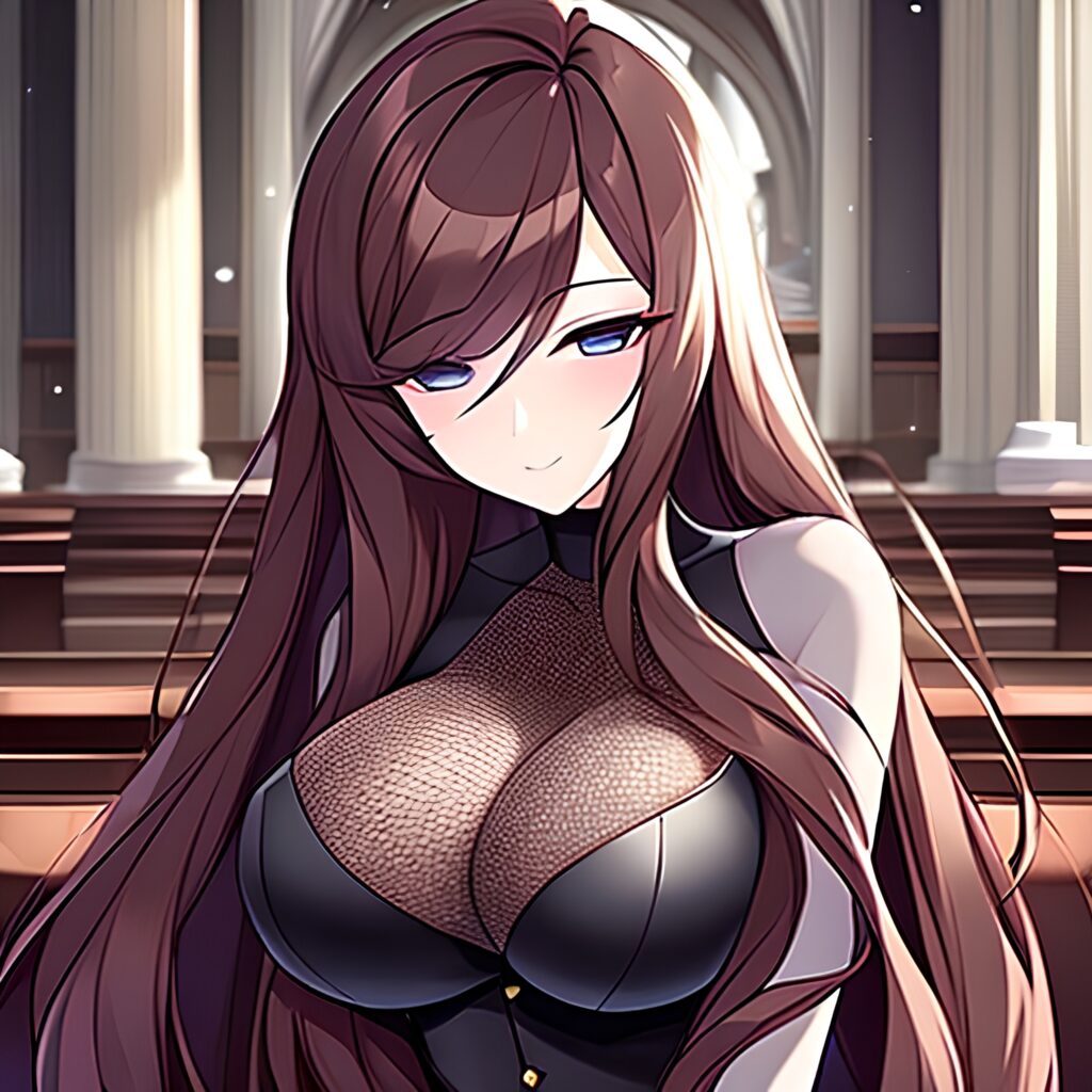 fishnet church long hair brunette woman messy hair