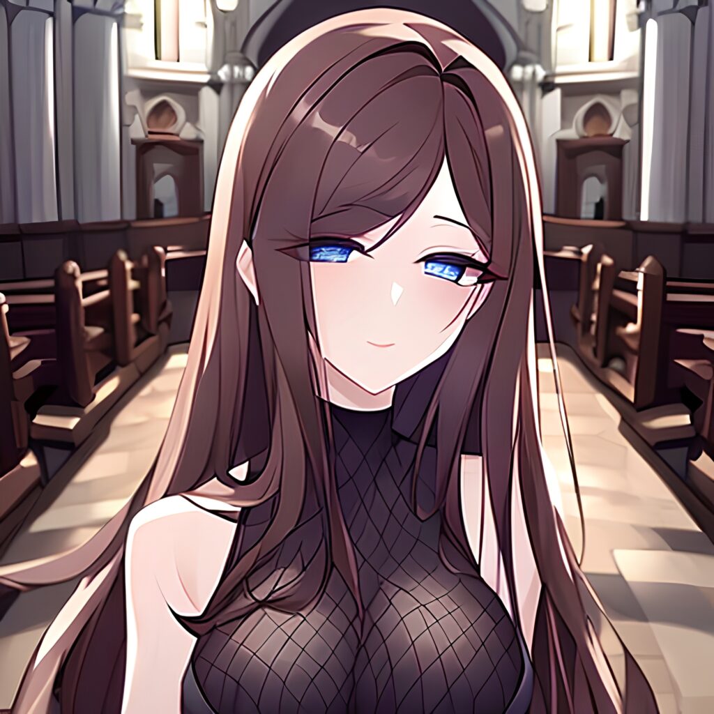 fishnet church long hair messy hair brunette woman 