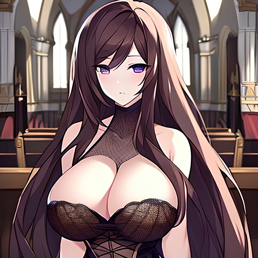 fishnet church long hair messy hair brunette woman 