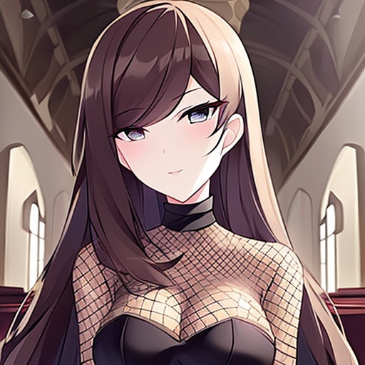 fishnet church long hair messy hair brunette woman 