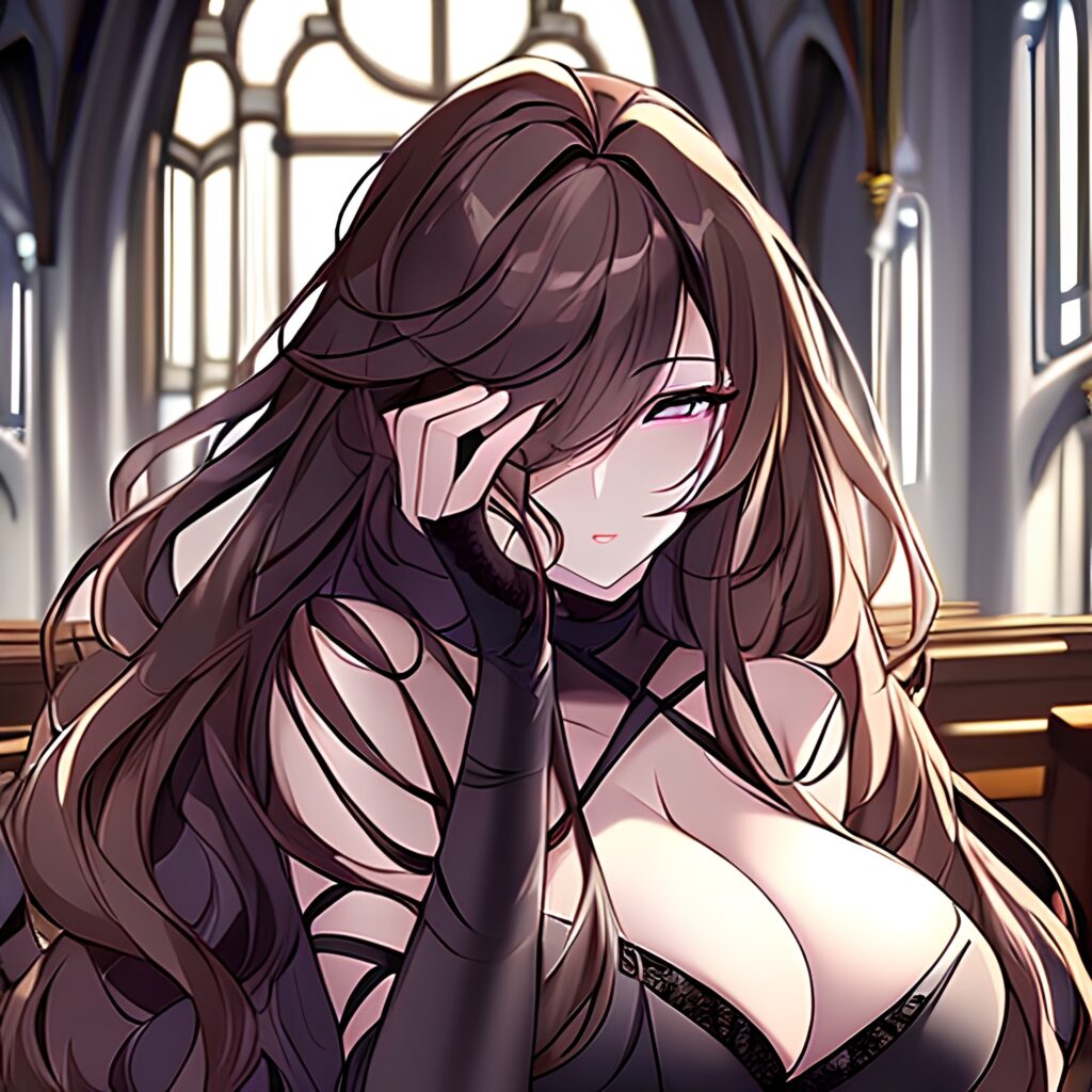 fishnet church long hair messy hair woman brunette 