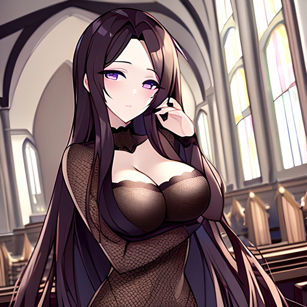 fishnet church long hair messy hair woman brunette