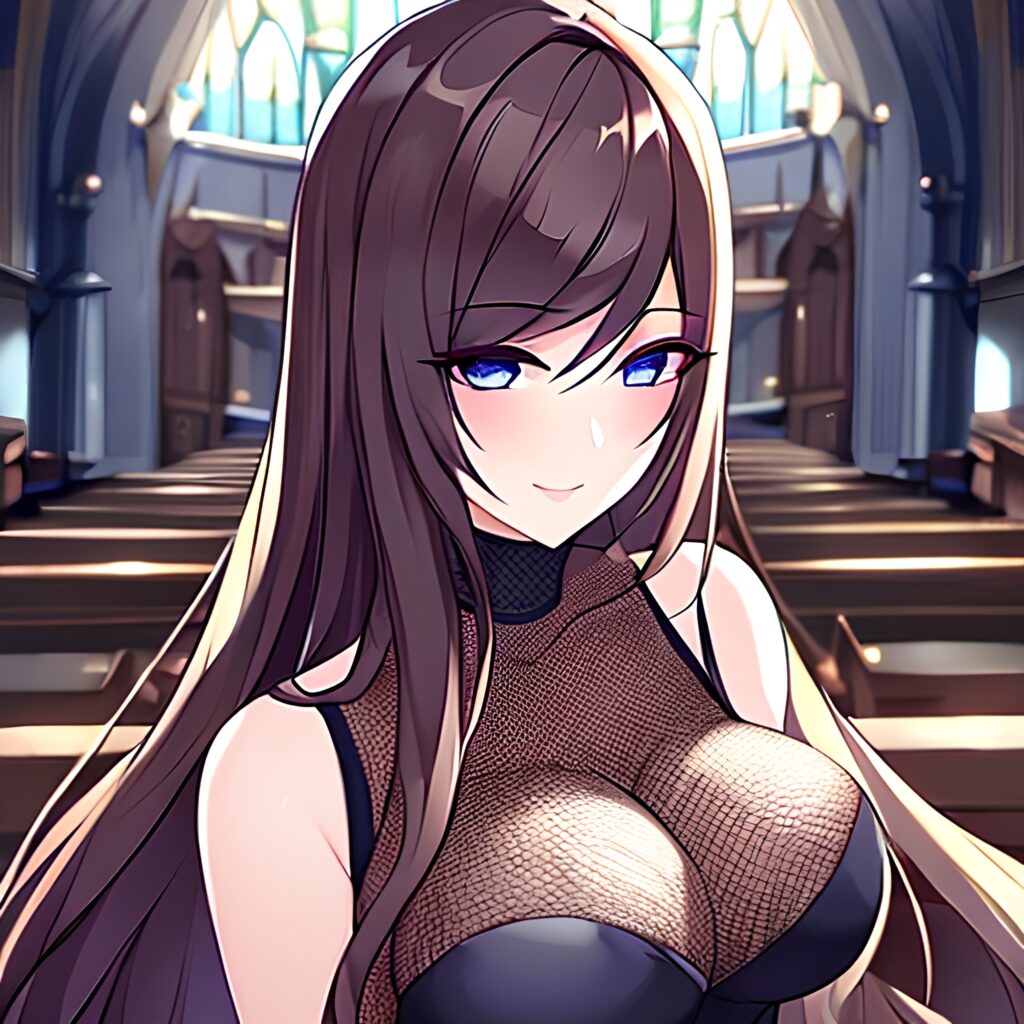 fishnet church long hair messy hair woman brunette 