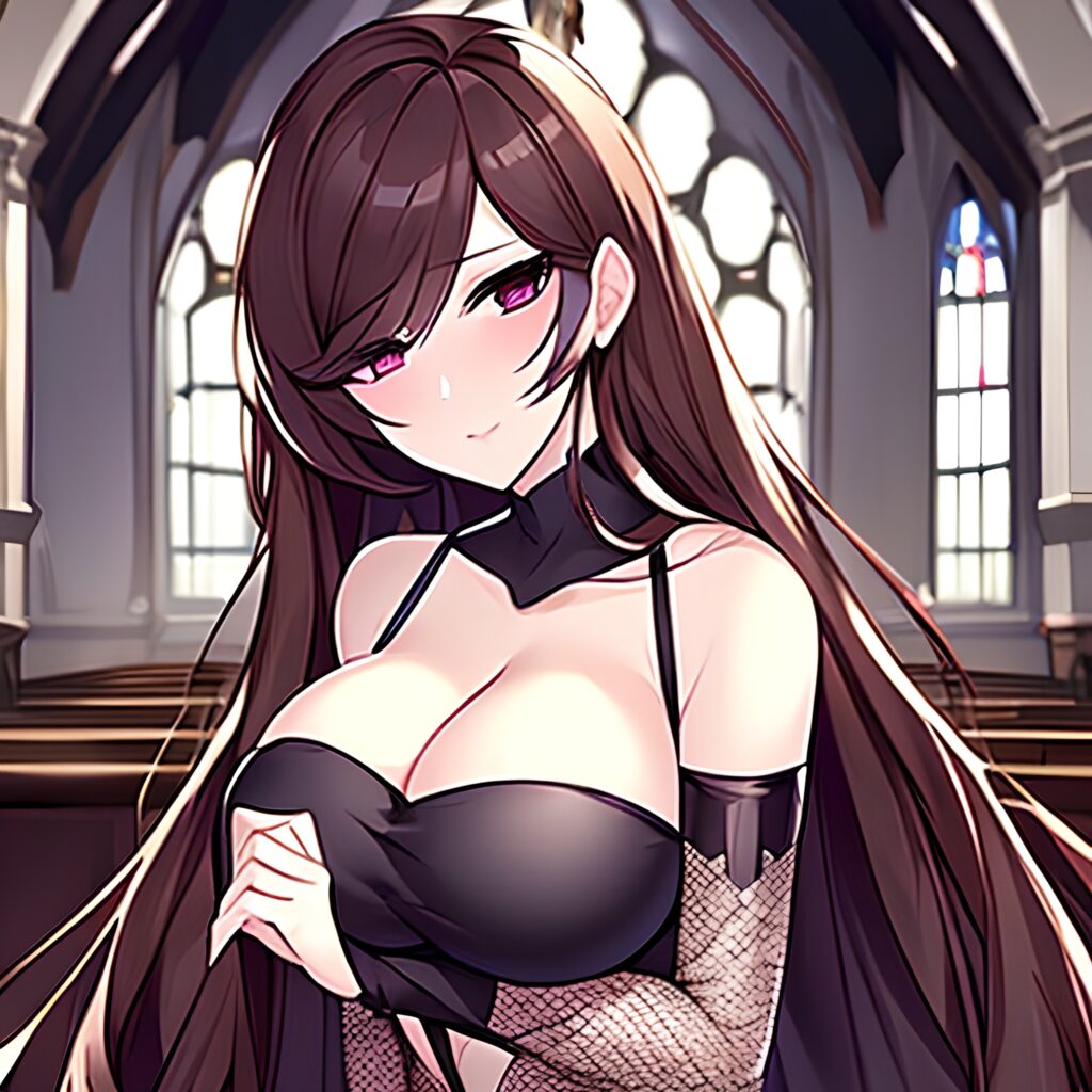 fishnet church long hair messy hair woman brunette 