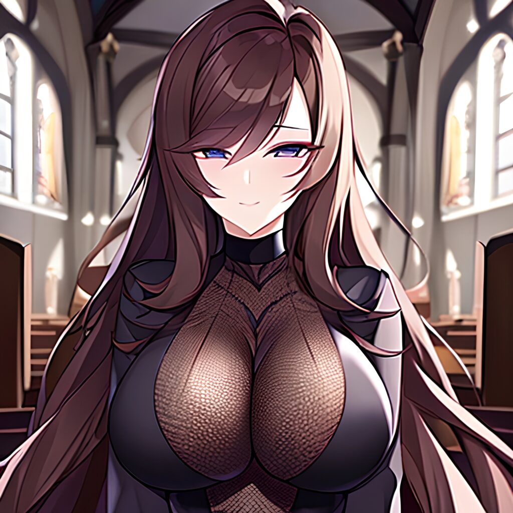 fishnet church long hair woman brunette messy hair 