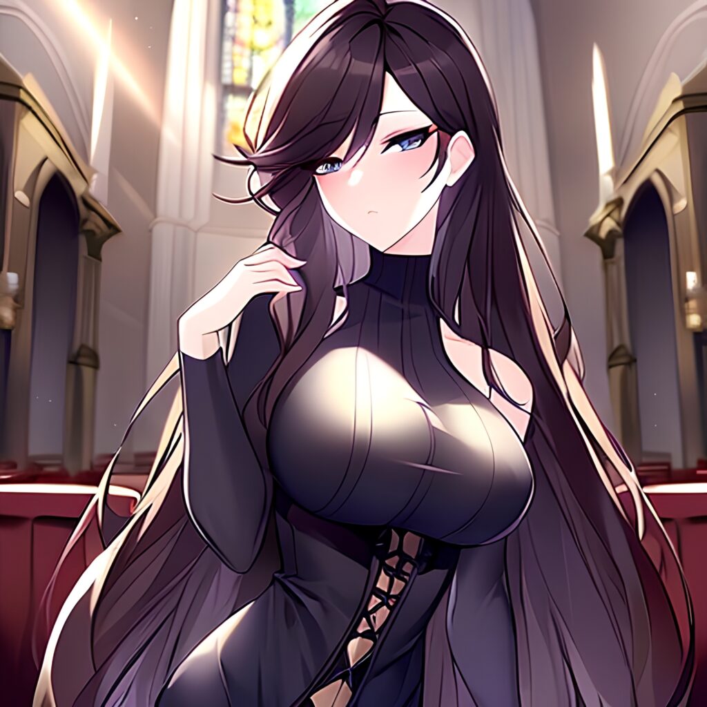 fishnet church long hair woman brunette messy hair 