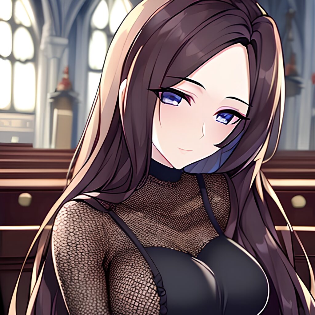 fishnet church long hair woman messy hair brunette 