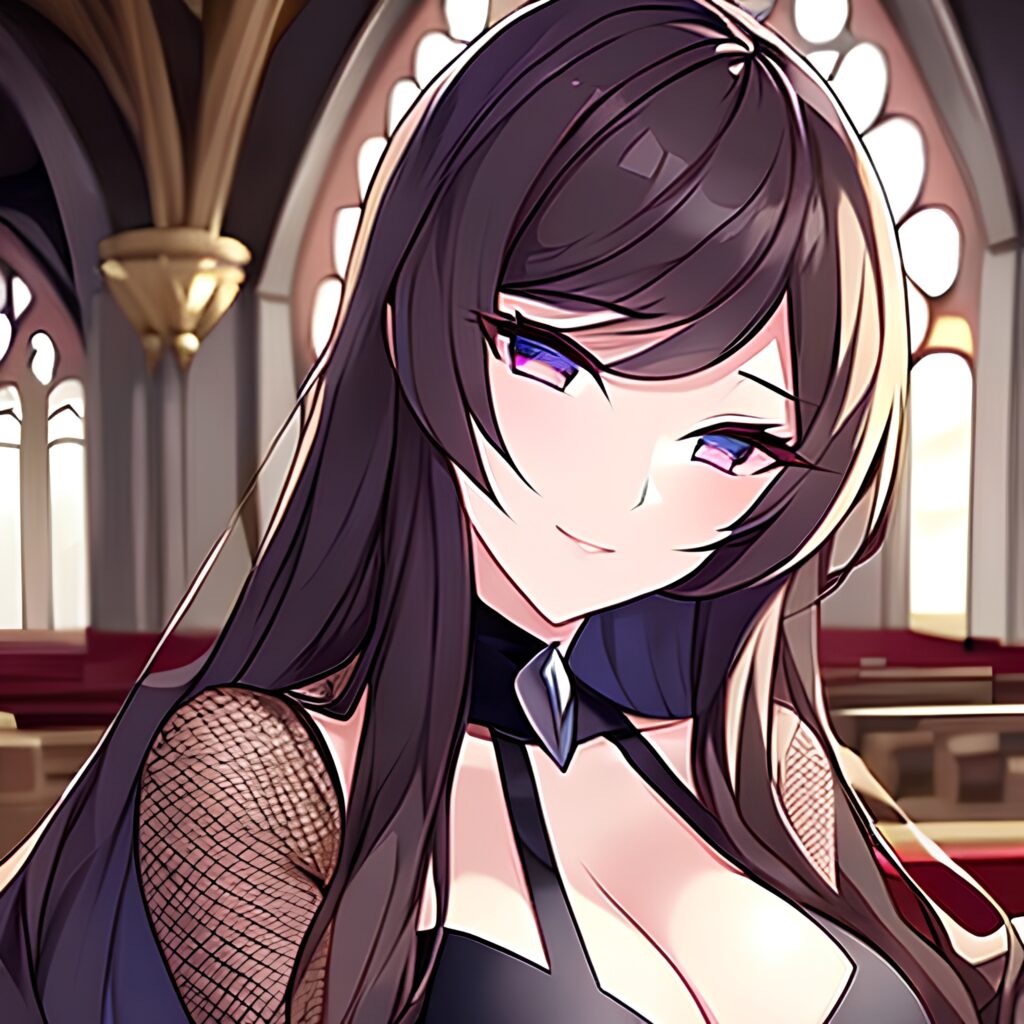 fishnet church long hair woman messy hair brunette