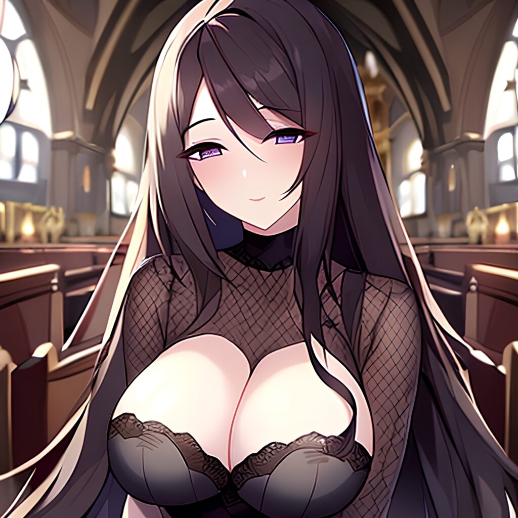 fishnet church long hair woman messy hair brunette