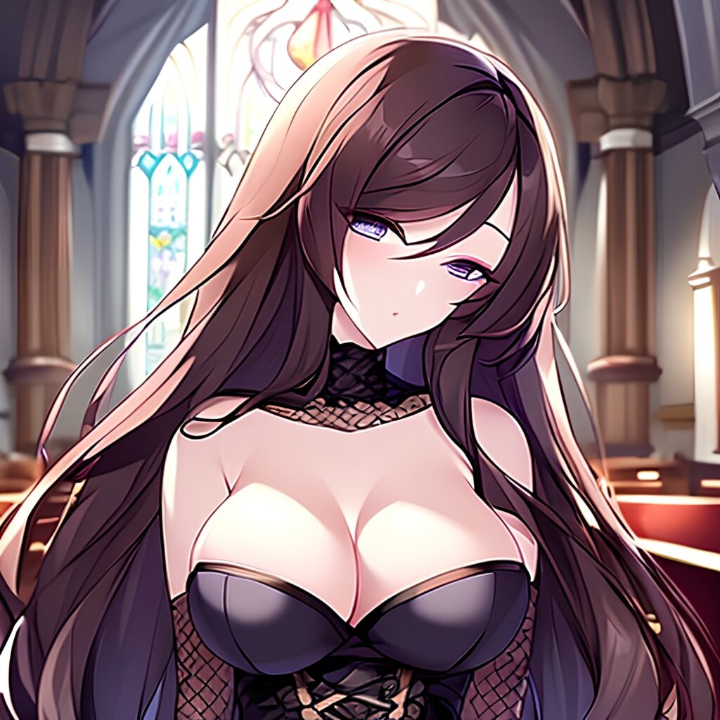 fishnet church long hair woman messy hair brunette 
