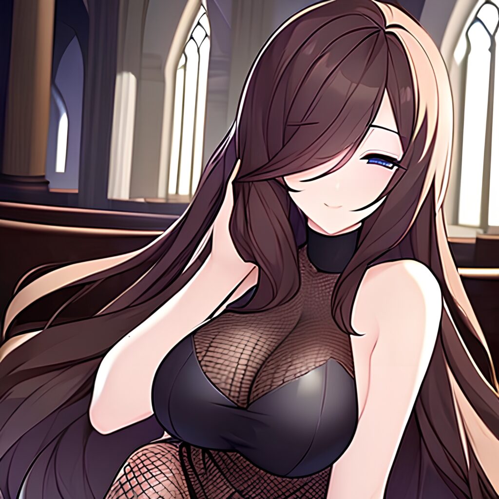 fishnet church long hair woman messy hair brunette