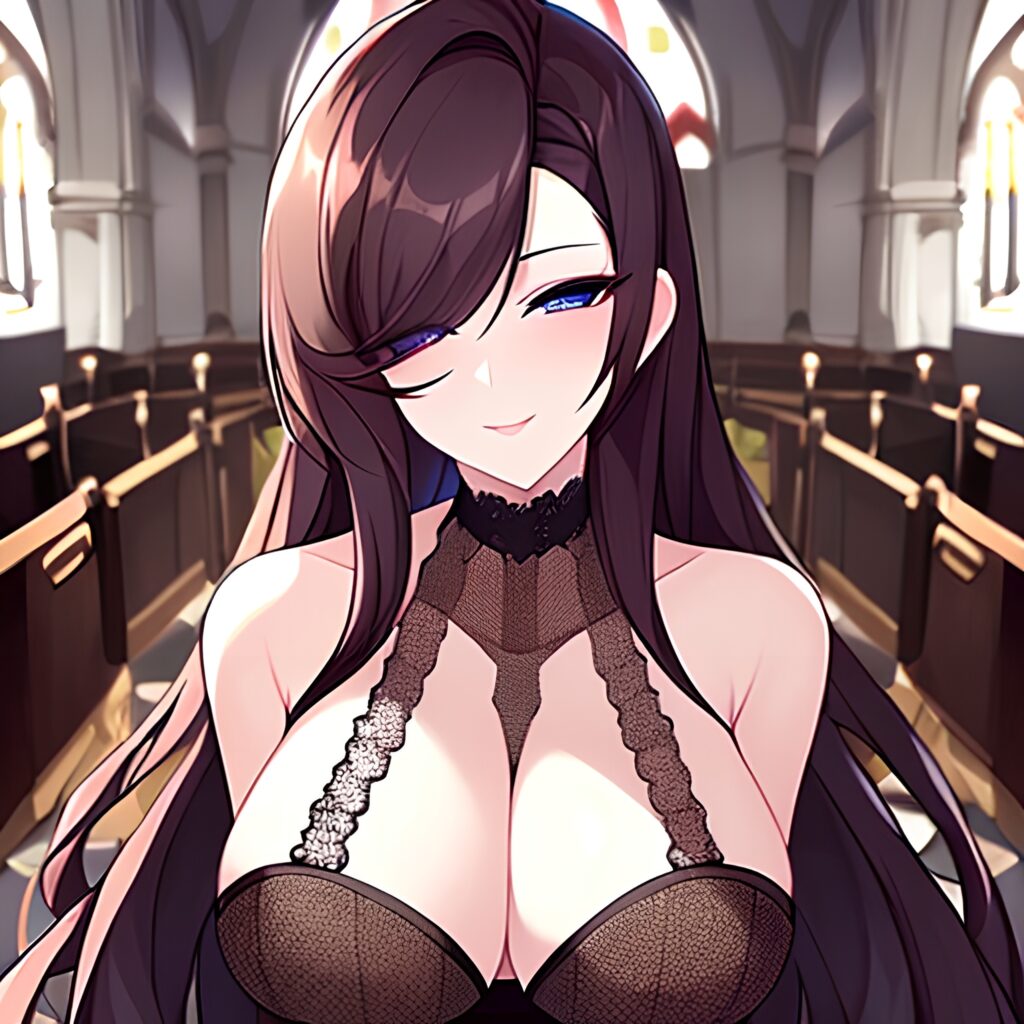fishnet church messy hair brunette long hair woman 
