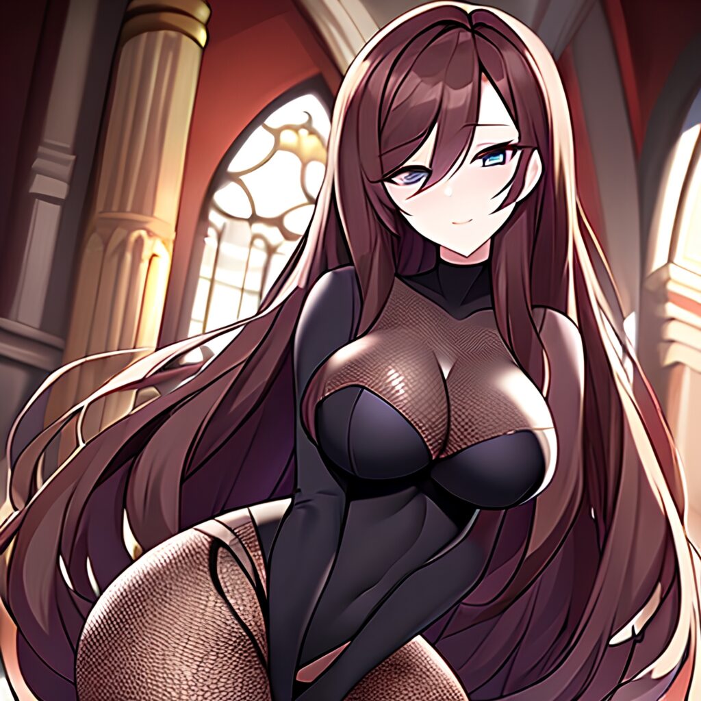 fishnet church messy hair brunette long hair woman 