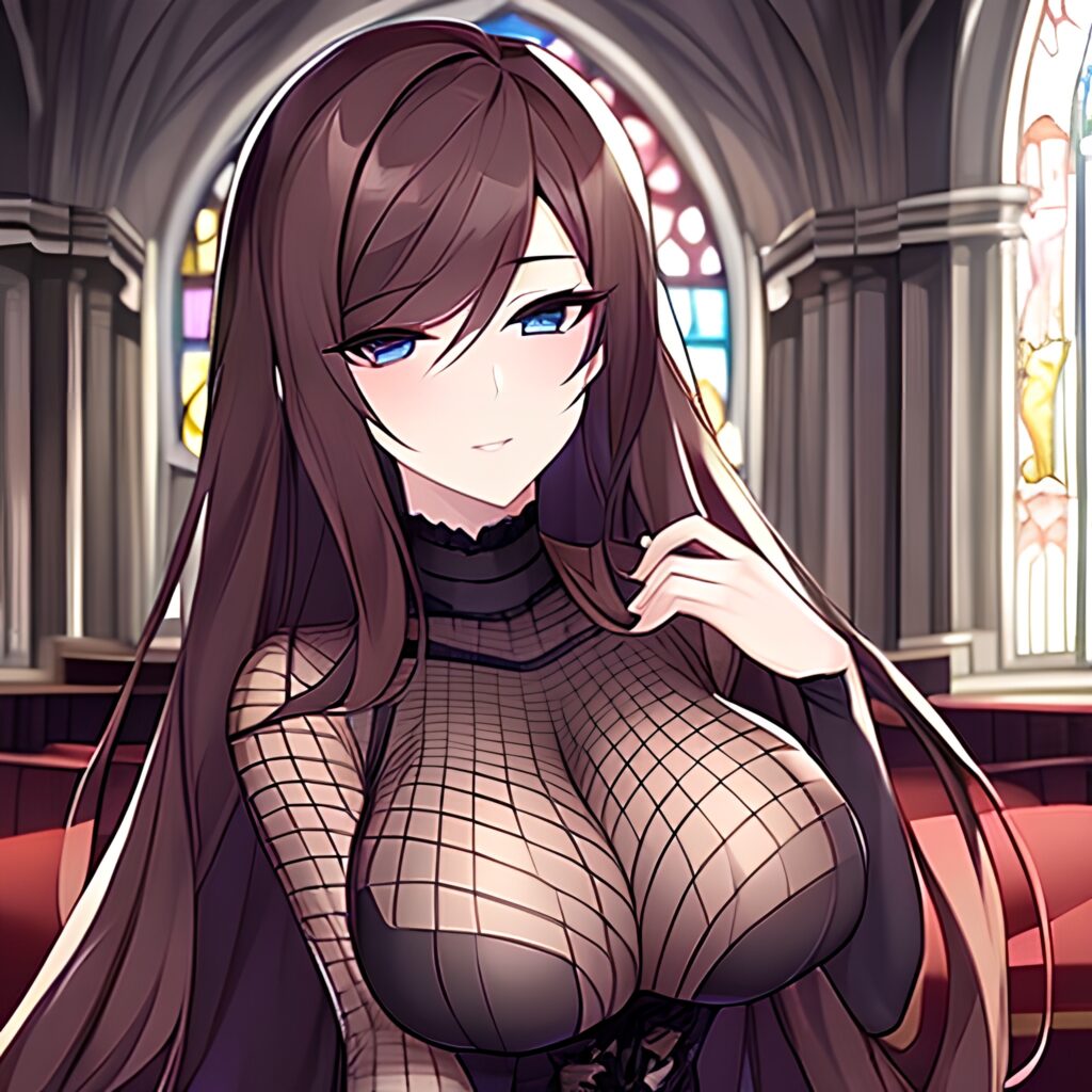 fishnet church messy hair brunette woman long hair