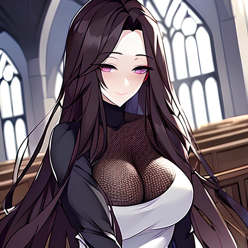 fishnet church messy hair brunette woman long hair