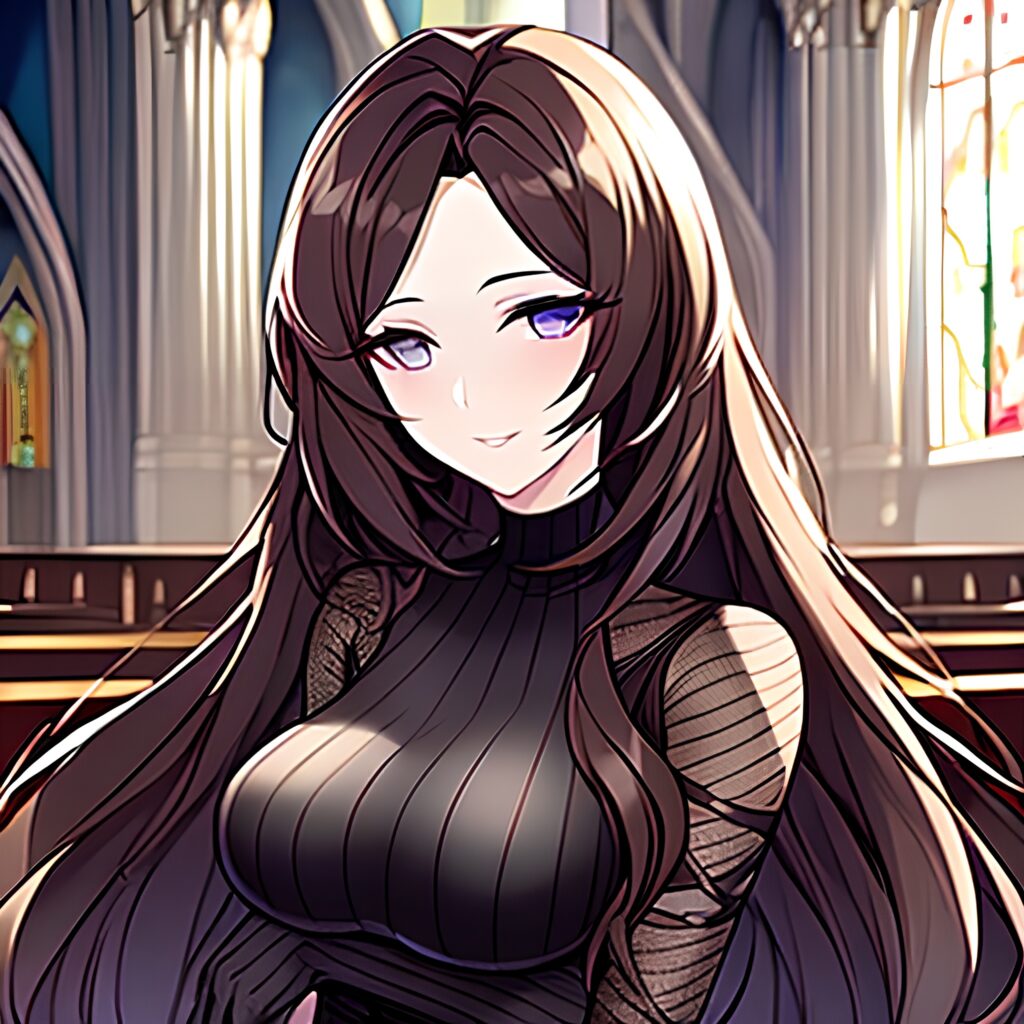 fishnet church messy hair brunette woman long hair
