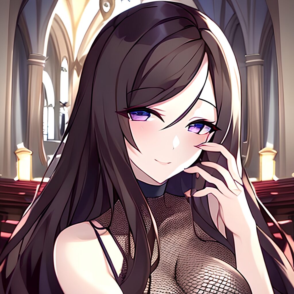 fishnet church messy hair brunette woman long hair 