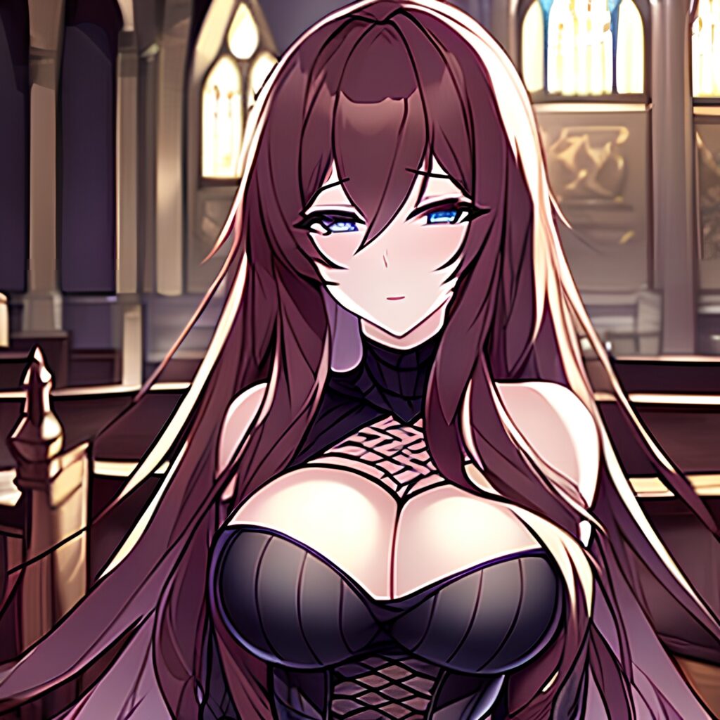 fishnet church messy hair brunette woman long hair