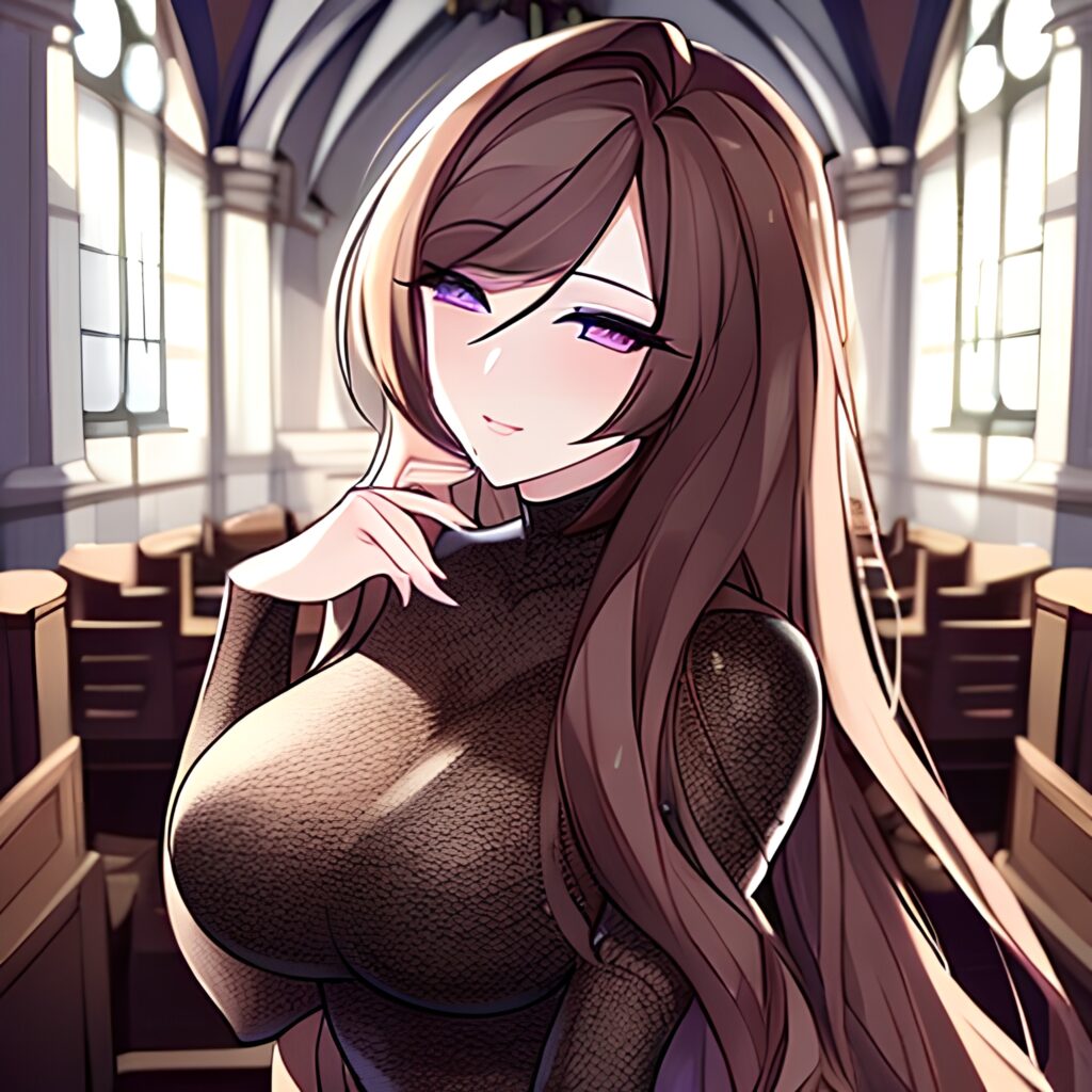 fishnet church messy hair long hair brunette woman 