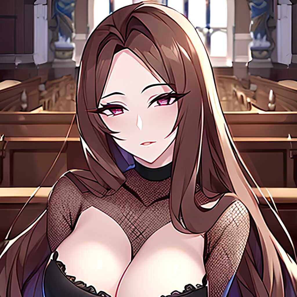 fishnet church messy hair long hair brunette woman
