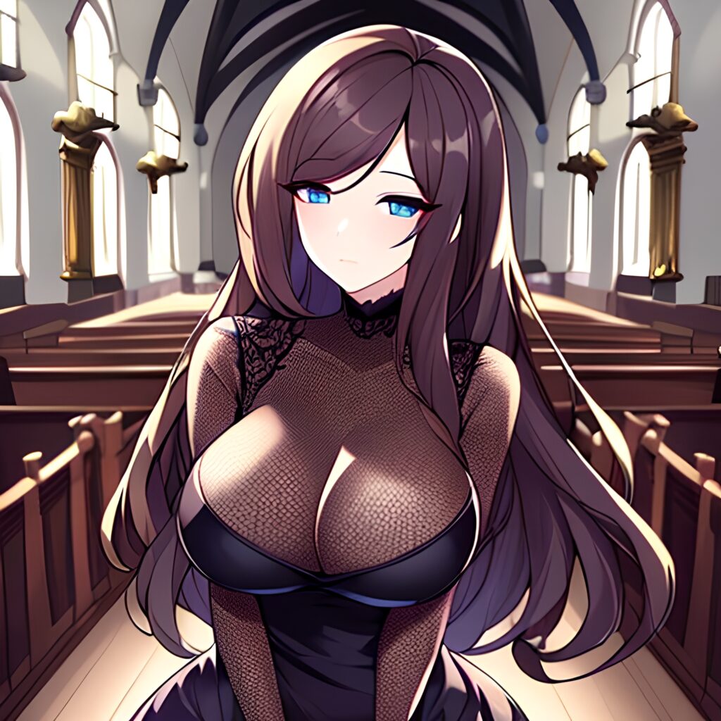 fishnet church messy hair long hair woman brunette 