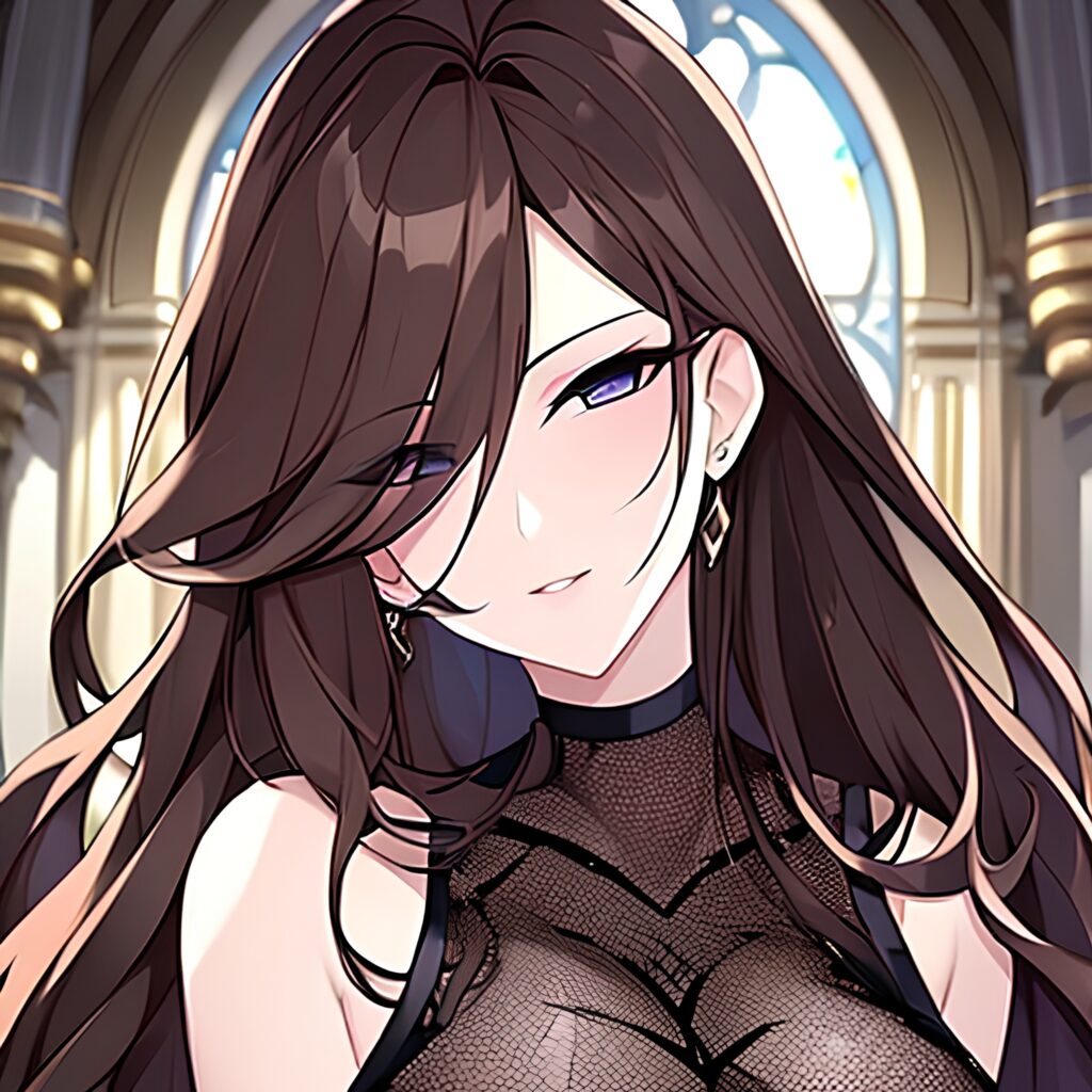 fishnet church messy hair long hair woman brunette 