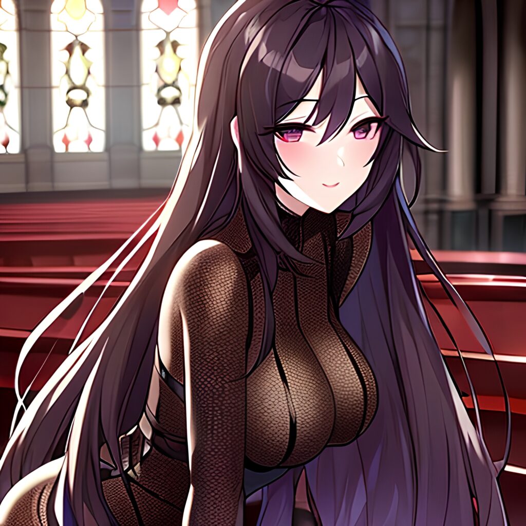 fishnet church messy hair woman brunette long hair