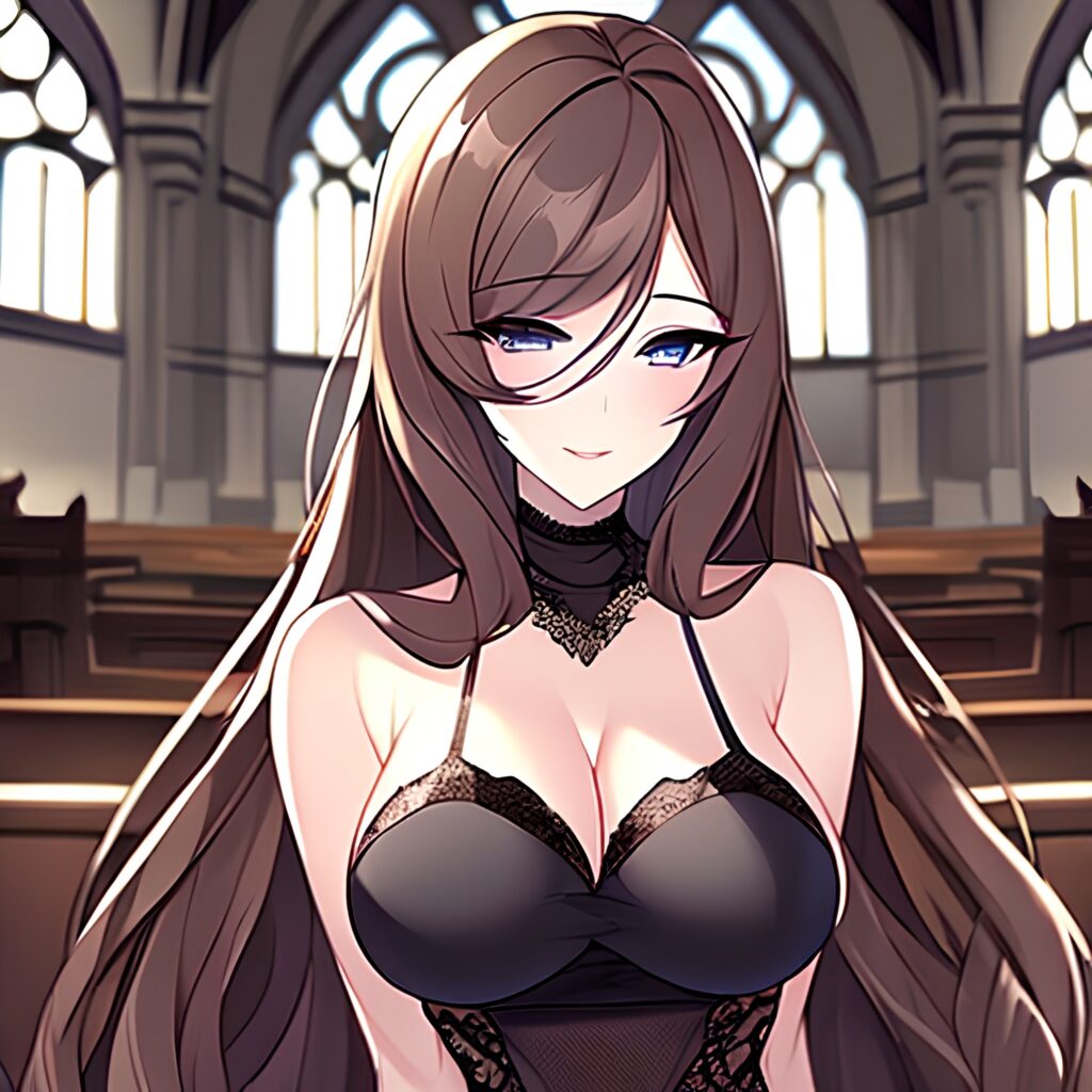 fishnet church messy hair woman brunette long hair 