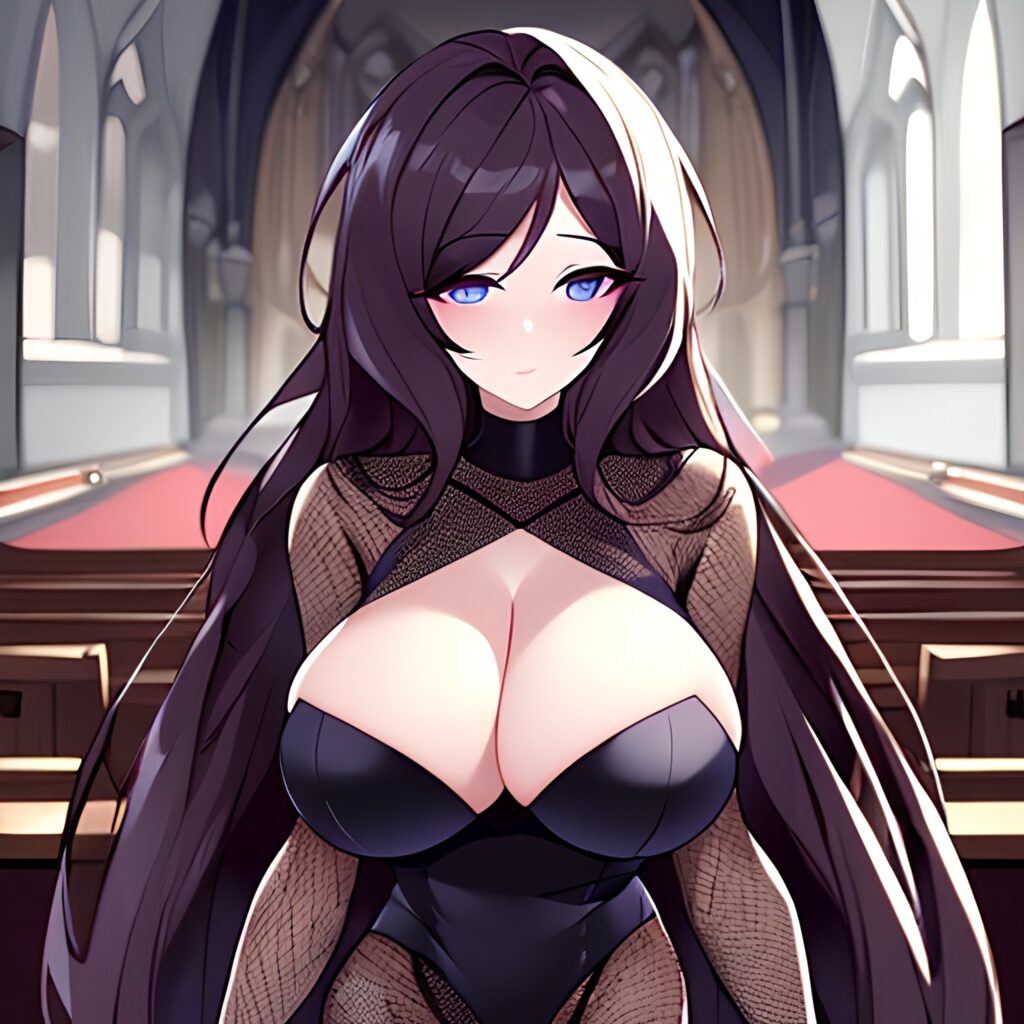 fishnet church messy hair woman brunette long hair