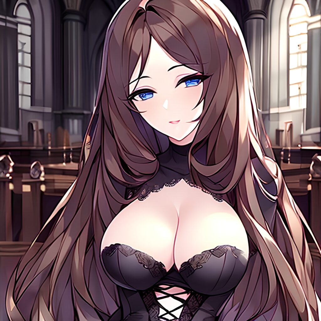 fishnet church woman brunette messy hair long hair 