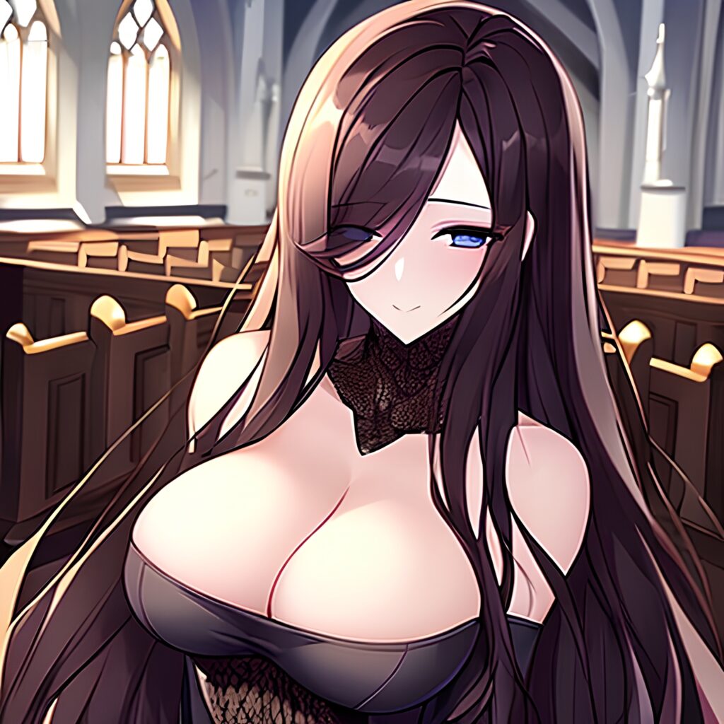 fishnet church woman brunette messy hair long hair