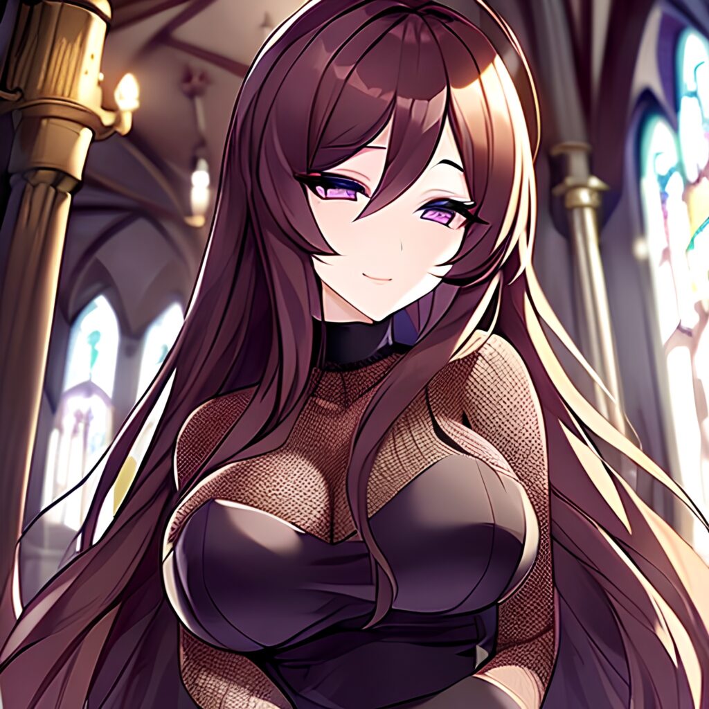 fishnet church woman brunette messy hair long hair