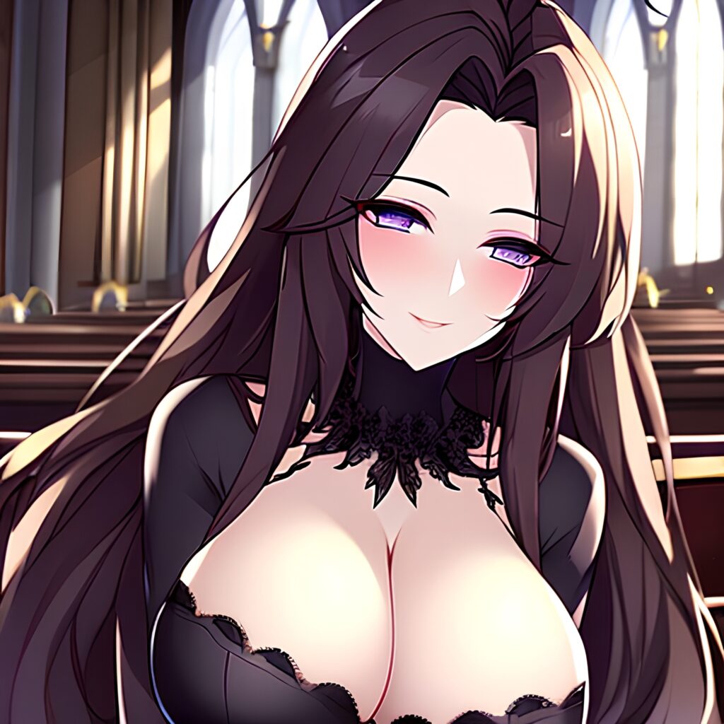 fishnet church woman long hair messy hair brunette