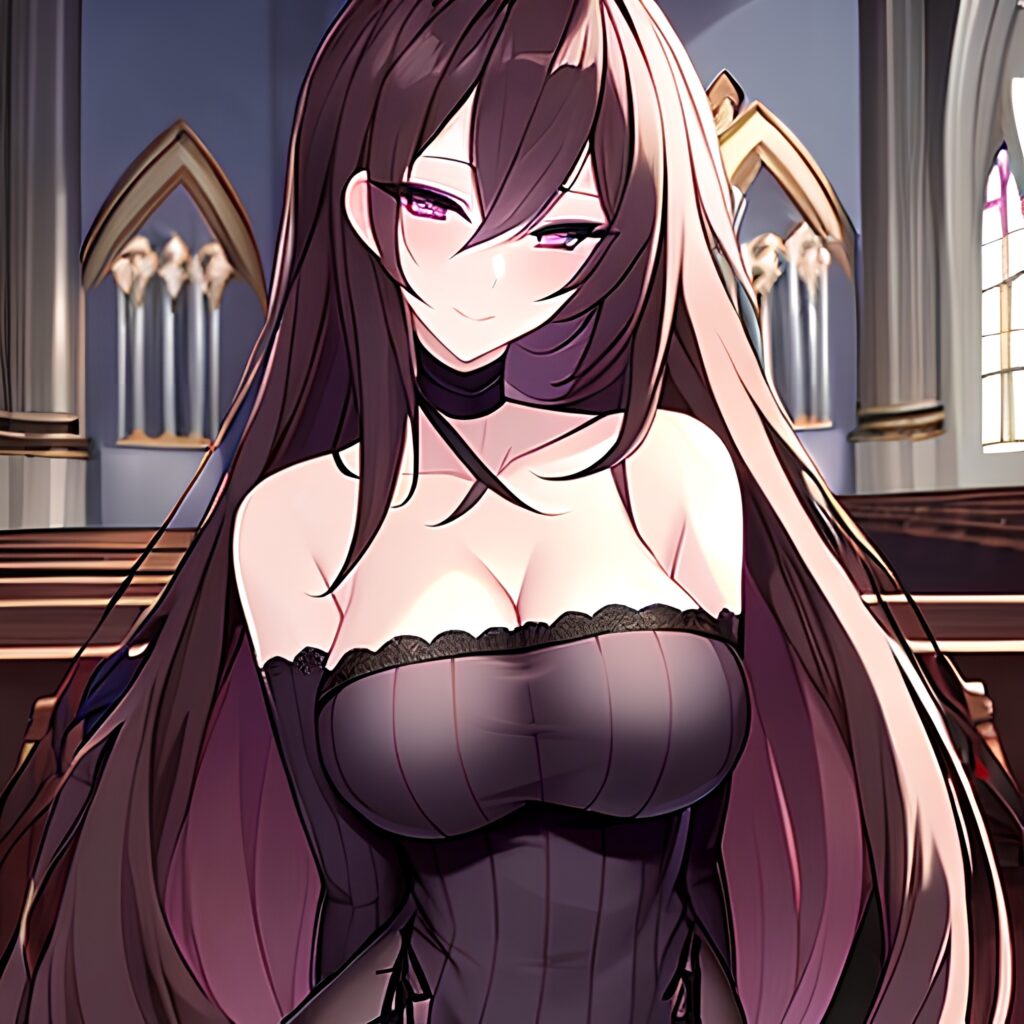 fishnet church woman messy hair brunette long hair 