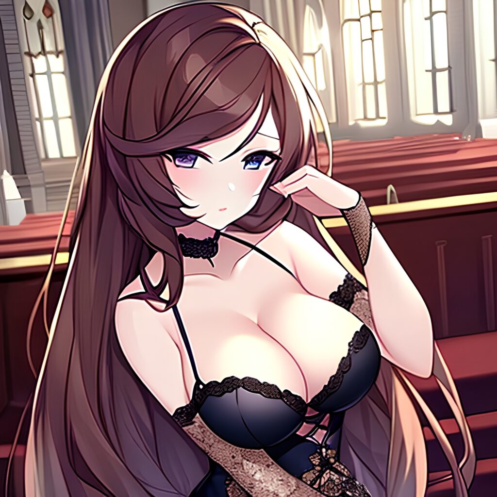 fishnet church woman messy hair brunette long hair 