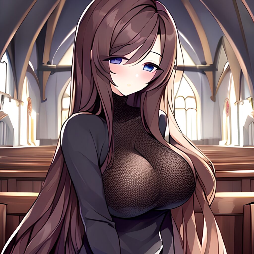 fishnet church woman messy hair brunette long hair