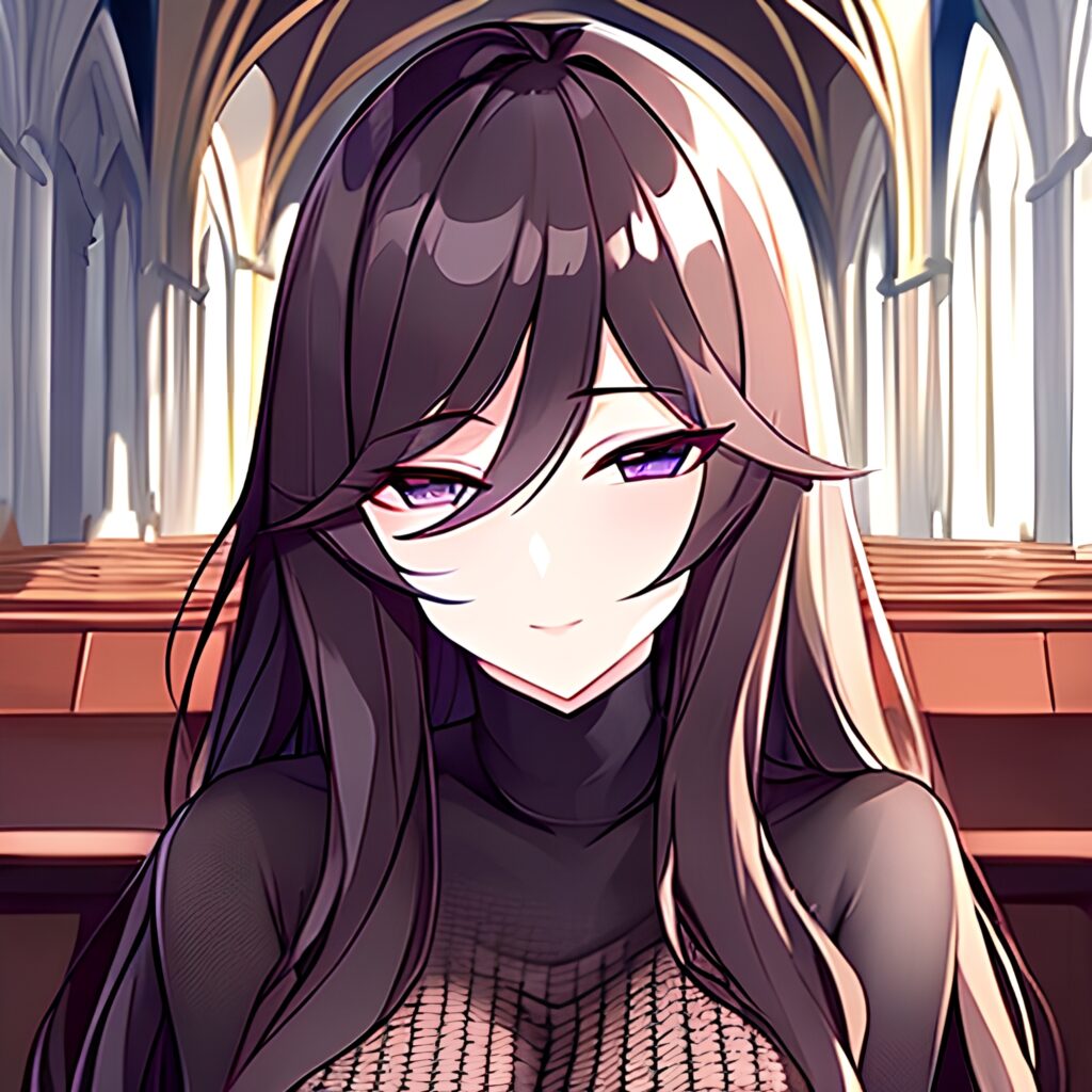 fishnet church woman messy hair brunette long hair