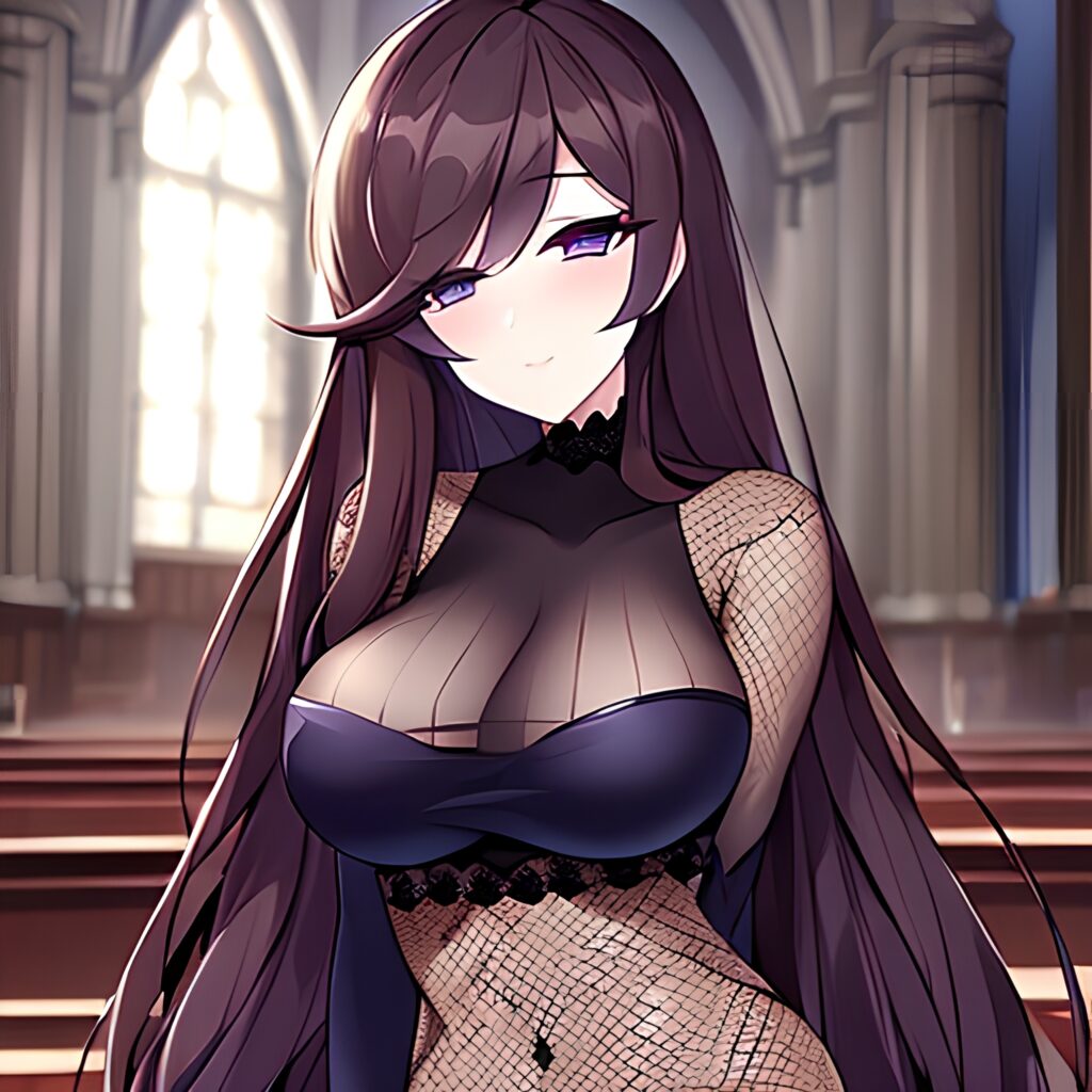 fishnet long hair brunette church messy hair woman 